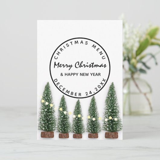 Weihnachtsabend Wintermenü Heller Grüner Baum Menükarte (Stehend Vorderseite)