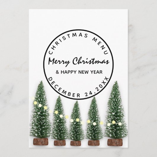 Weihnachtsabend Wintermenü Heller Grüner Baum Menükarte (Vorderseite)