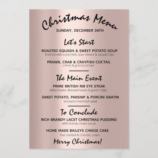 Weihnachtsabend Wintermenü Rose Grün Menükarte (Rückseite)