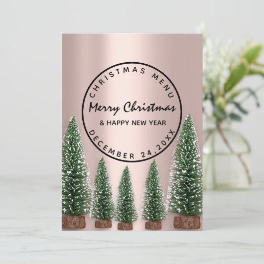 Weihnachtsabend Wintermenü Rose Grün Menükarte (Stehend Vorderseite)