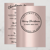 Weihnachtsabend Wintermenü Rose Moderne Menükarte (Vorne/Hinten)
