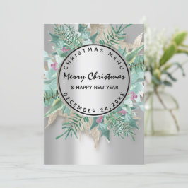 Weihnachtsabend Wintermenü Silver Floral Menükarte