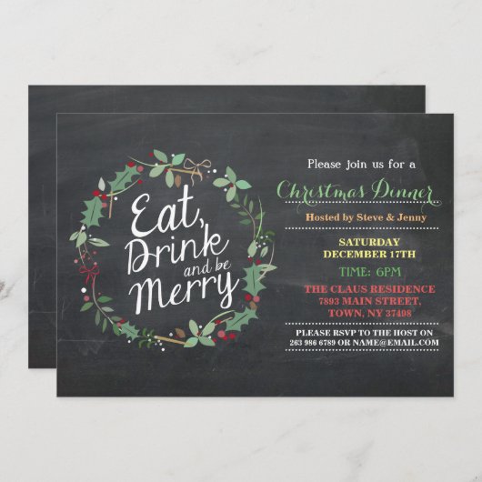 Weihnachtsabendessen essen Getränk u. sind Einladung (Vorne/Hinten)