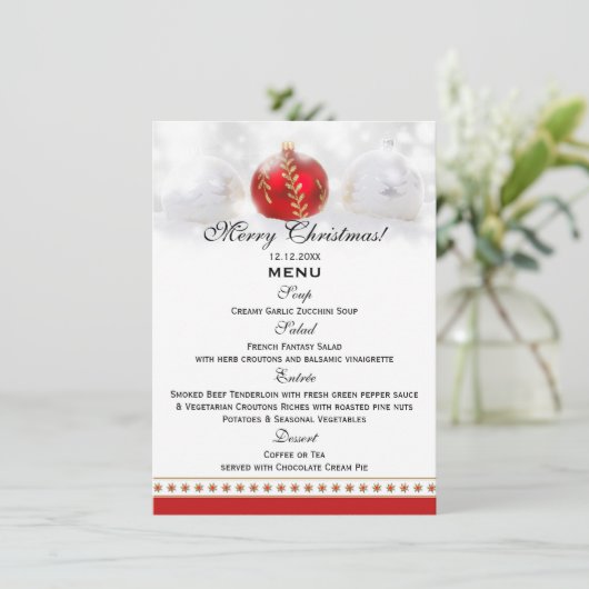 Weihnachtsabendessen-Menü-Schablonen-Karte Menükarte (Stehend Vorderseite)