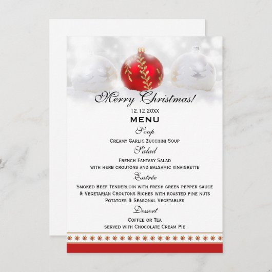 Weihnachtsabendessen-Menü-Schablonen-Karte Menükarte (Vorne/Hinten)