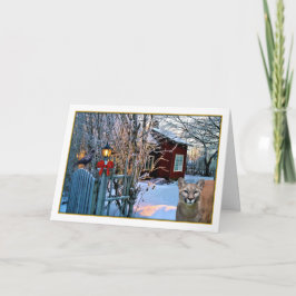 Weihnachtsabends-Besucher (Puma und Krähe) Feiertagskarte