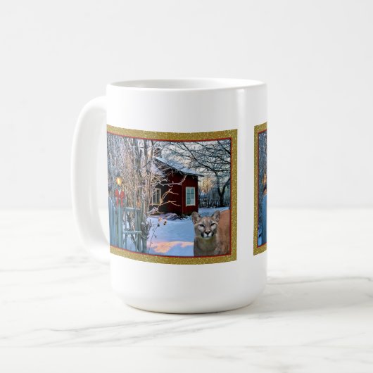 Weihnachtsabends-Besucher (Puma und Krähe) Kaffeetasse (Vorderseite Links)