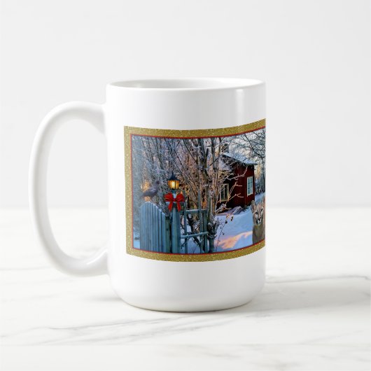 Weihnachtsabends-Besucher (Puma und Krähe) Kaffeetasse (Links)