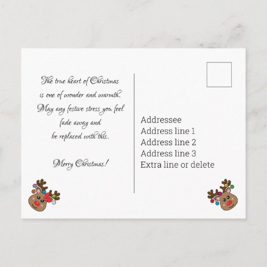 Weihnachtsabstimmung mit Reindeen, Sondertext Postkarte (Rückseite)