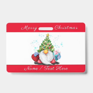 Weihnachtsabzeichen-Gnom mit Geschenken und indivi Ausweis