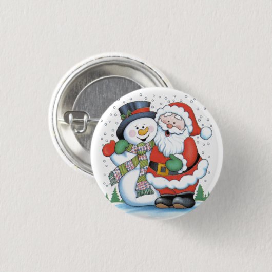 WeihnachtsAbzeichen: Sankt- und Schneemannumarmen Button (Vorne & Hinten)