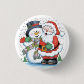 WeihnachtsAbzeichen: Sankt- und Schneemannumarmen Button (Vorderseite)