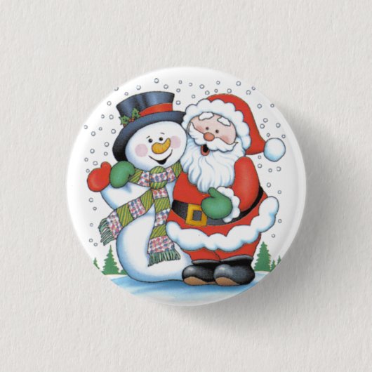 WeihnachtsAbzeichen: Sankt- und Schneemannumarmen Button (Vorderseite)