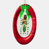 Weihnachtsaddieren grünes Bandrot Fotoportal Keramik Ornament (Rechts)