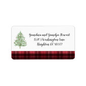 Weihnachtsadresse Etikett Wasserfarbe Rot Kariert  Adressaufkleber (Vorne)