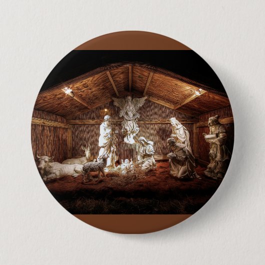 WeihnachtsAdvent Jesus Krippe Szene Button (Vorderseite)