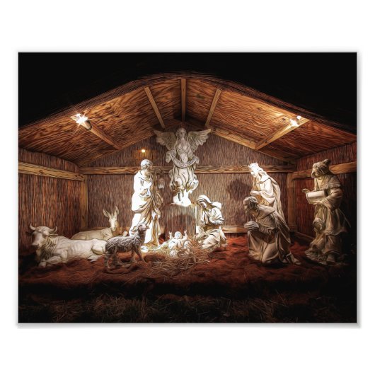 WeihnachtsAdvent Jesus Krippe Szene Fotodruck (Vorne)