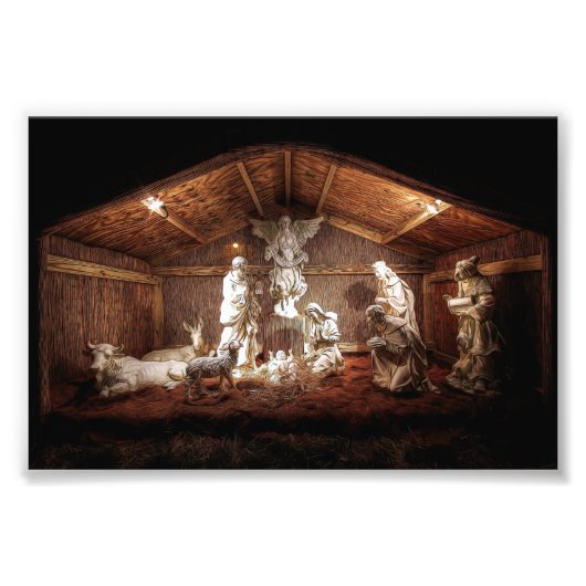 WeihnachtsAdvent Jesus Krippe Szene Fotodruck (Vorne)