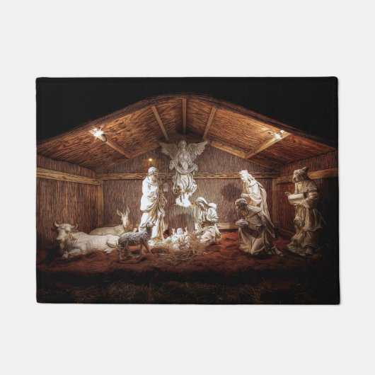 WeihnachtsAdvent Jesus Krippe Szene Fußmatte (Vorderseite)