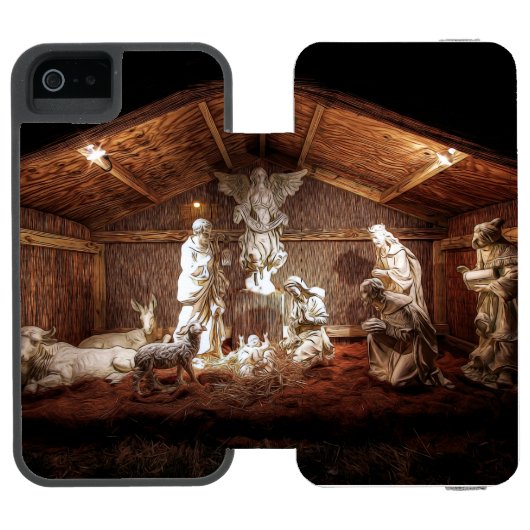 WeihnachtsAdvent Jesus Krippe Szene Incipio iPhone Geldbeutel-Hülle (Folio Geöffnet)