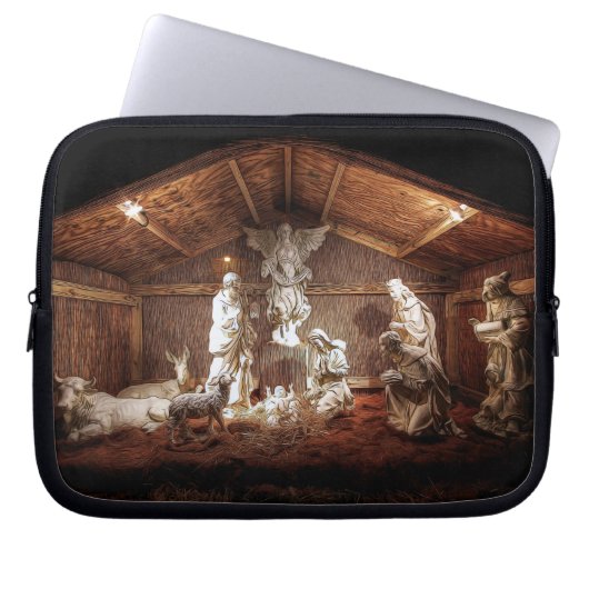 WeihnachtsAdvent Jesus Krippe Szene Laptopschutzhülle (Vorderseite)