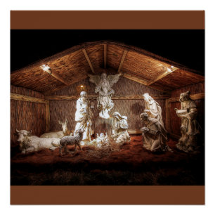 WeihnachtsAdvent Jesus Krippe Szene Poster