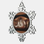 WeihnachtsAdvent Jesus Krippe Szene Schneeflocken Zinn-Ornament (Rechts)