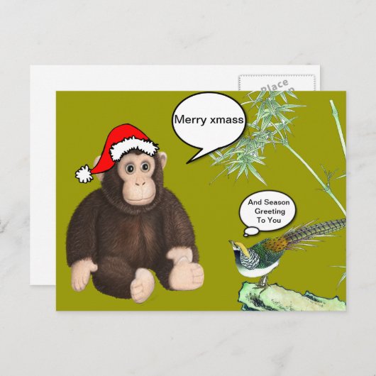 Weihnachtsaffe Feiertagspostkarte (Vorne/Hinten)