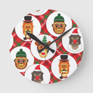 Weihnachtsaffen für Hipster Runde Wanduhr