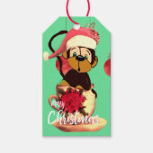 Weihnachtsaffen Niedlicher grüner Roter Name Geschenkanhänger (Vorderseite)