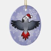 Weihnachtsafrikanisches Grau (mittlerer Vogel) Keramik Ornament (Rechts)