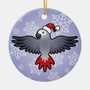 Weihnachtsafrikanisches Grau (mittlerer Vogel) Keramik Ornament
