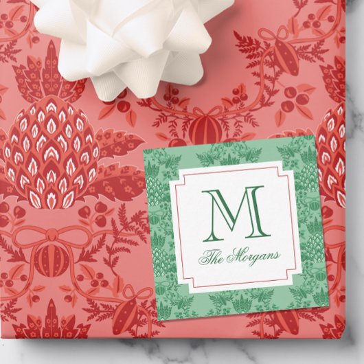 Weihnachtsananas-Ornamente Monogramm-Aufkleber Mitteilungskarte