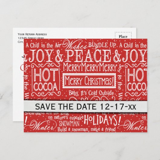 Weihnachtsangebot Rote weiße Typografie Save the D Ankündigungspostkarte (Vorne/Hinten)