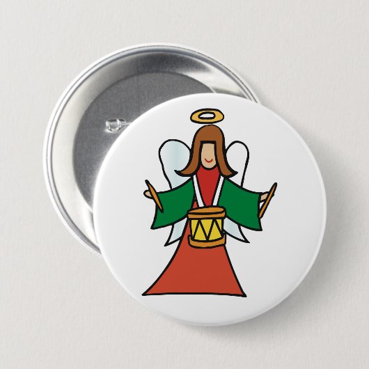 Weihnachtsangel Drummer Holiday Music Design Button (Vorne & Hinten)