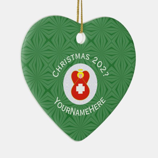 Weihnachtsangel Jahr Herz der Schweizer Flagge Keramik Ornament (Rechts)