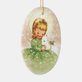 Weihnachtsangel Mädchen mit Baby Lamm Keramik Ornament (Rechts)