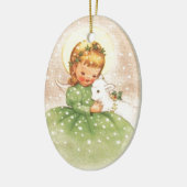 Weihnachtsangel Mädchen mit Baby Lamm Keramik Ornament (Links)