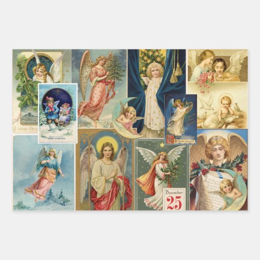Weihnachtsangel Viktorianische Karten Geschenkpapier Set (Vorderseite)