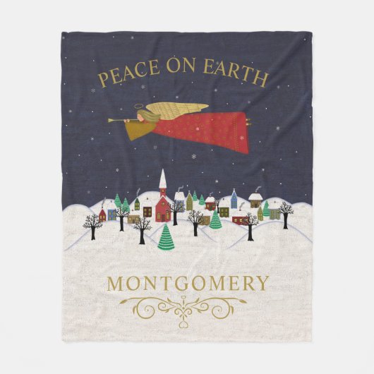 Weihnachtsangel-Weltfrieden Monogramm Fleecedecke (Vorderseite)