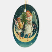 WeihnachtsAngeln auf dem Mond Keramikornament (Links)