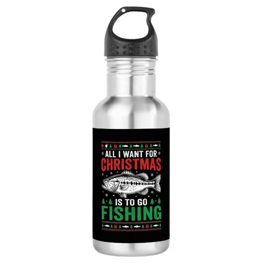 Weihnachtsangeln Bass hässlicher Pullover Edelstahlflasche (Vorderseite)