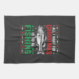 Weihnachtsangeln Bass hässlicher Pullover Geschirrtuch