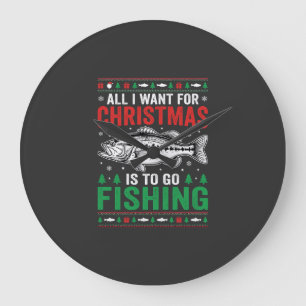 Weihnachtsangeln Bass hässlicher Pullover Große Wanduhr