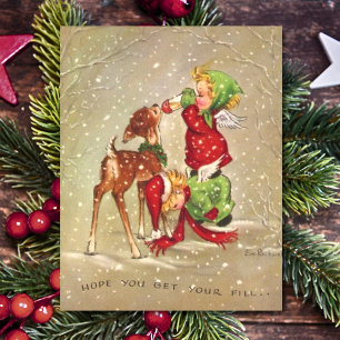 WeihnachtsAngeln Fütternd Baby Deer Feiertagspostkarte