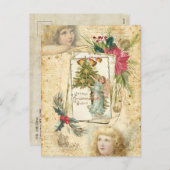 WeihnachtsAngeln, Holly & Poinsettias Feiertagspostkarte (Vorne/Hinten)