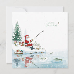 Weihnachtsangeln mit dem Weihnachtsmann Feiertagskarte