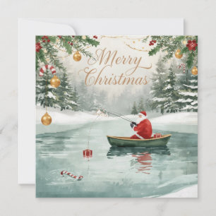 Weihnachtsangeln mit dem Weihnachtsmann im Winter Feiertagskarte