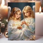 WeihnachtsAngeln mit Kerze Feiertagskarte