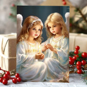 WeihnachtsAngeln mit Kerze Feiertagskarte